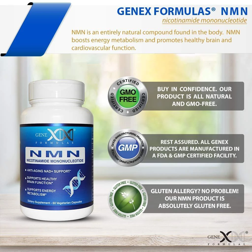 商品Genex Formulas|NMN Nicotinamide Mononucleotide Supplements 250mg - Stabilized Form (60 Capsules), 99% Pure NMN Supplement Capsules for Increased NAD Levels, DNA Repair, & Healthy Aging, GMP Certified, Genex Formulas,价格¥351,第3张图片详细描述