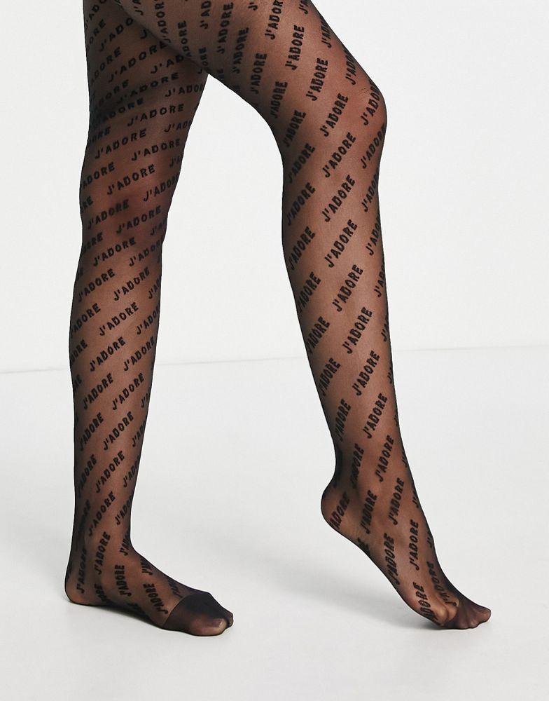 ASOS DESIGN J'adore slogan tights in black商品第1张图片规格展示