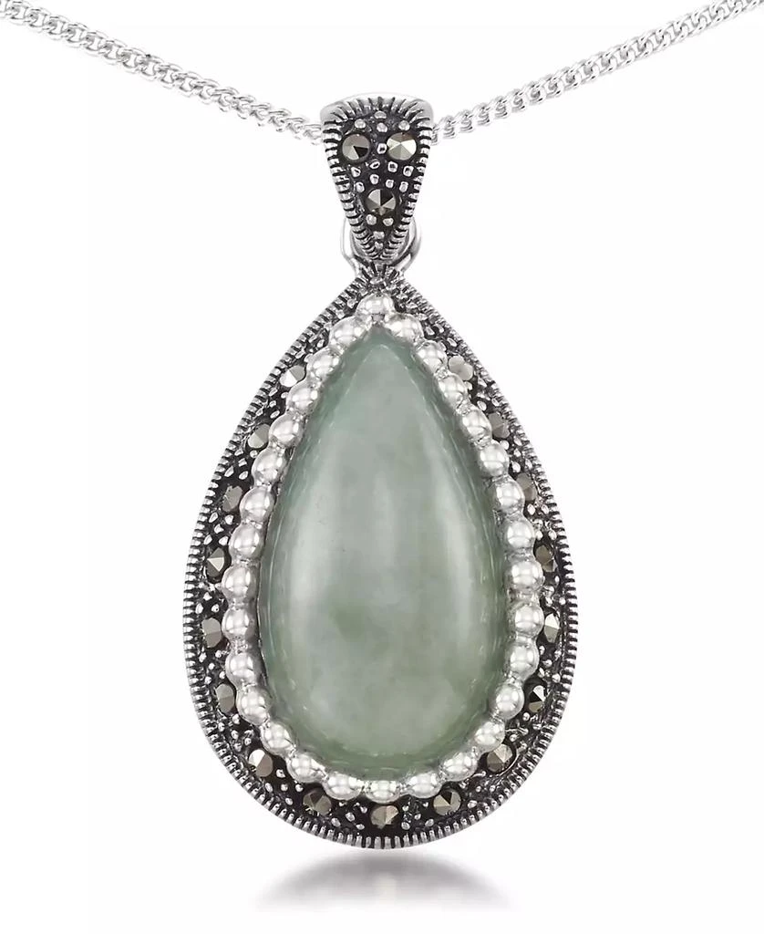 商品Macy's|Jade (19 x 10mm) & Marcasite Teardrop Pendant on 18" Chain in Sterling Silver,价格¥374,第1张图片