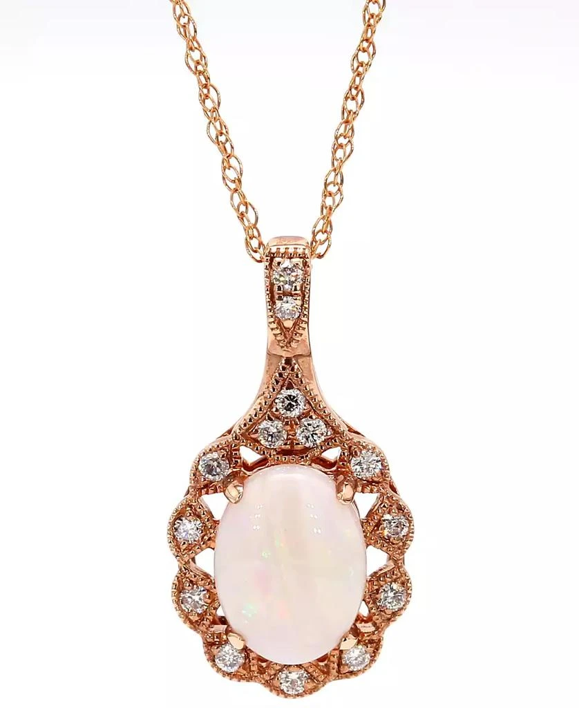 商品Macy's|Opal (3/4 ct. t.w.) & Diamond (1/10 ct. t.w.) Halo 18" Pendant Necklace in 10k Rose Gold,价格¥14731,第1张图片