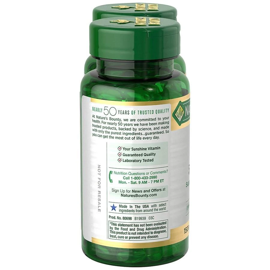 商品Nature's Bounty|Vitamin D3 2000 IU Softgels, Twin Pack,价格¥223,第3张图片详细描述