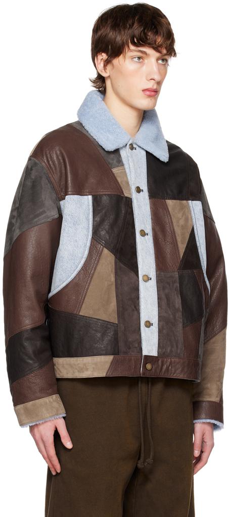 Brown Patchwork Leather Jacket商品第2张图片规格展示