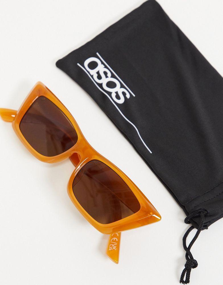 商品ASOS|ASOS DESIGN slim cat eye sunglasses in honey brown,价格¥53,第6张图片详细描述