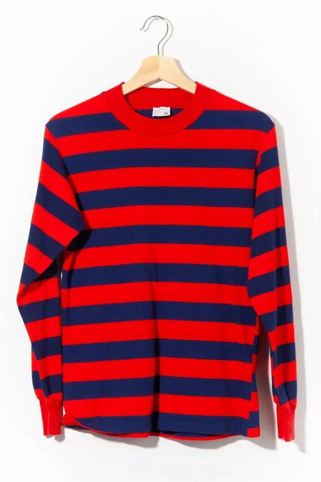 商品Urban Outfitters|Vintage 1970s Red Navy Blue Striped Long Sleeve T-Shirt,价格¥664,第1张图片