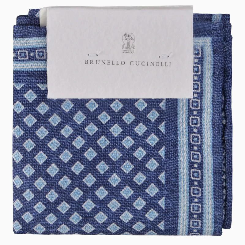 商品Brunello Cucinelli|Blue pocket handkerchief with geometric print,价格¥1771,第1张图片