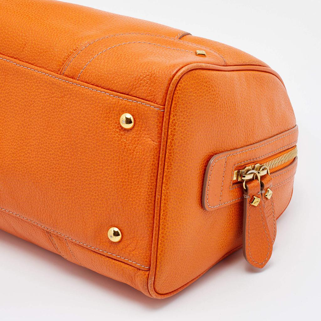 MCM Orange Grained Leather Boston Bag商品第10张图片规格展示