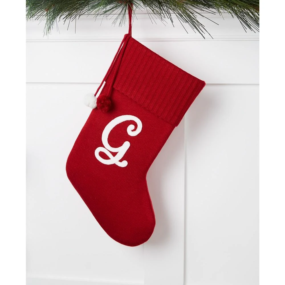 Stocking Red Base White Letter Knitted Initial with Pom Pom, Created for Macy's 商品