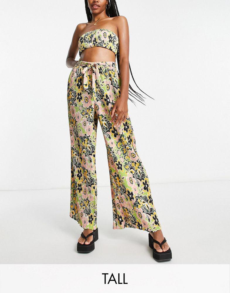 Topshop tall 60's floral plisse wide leg beach trouser in multi商品第1张图片规格展示