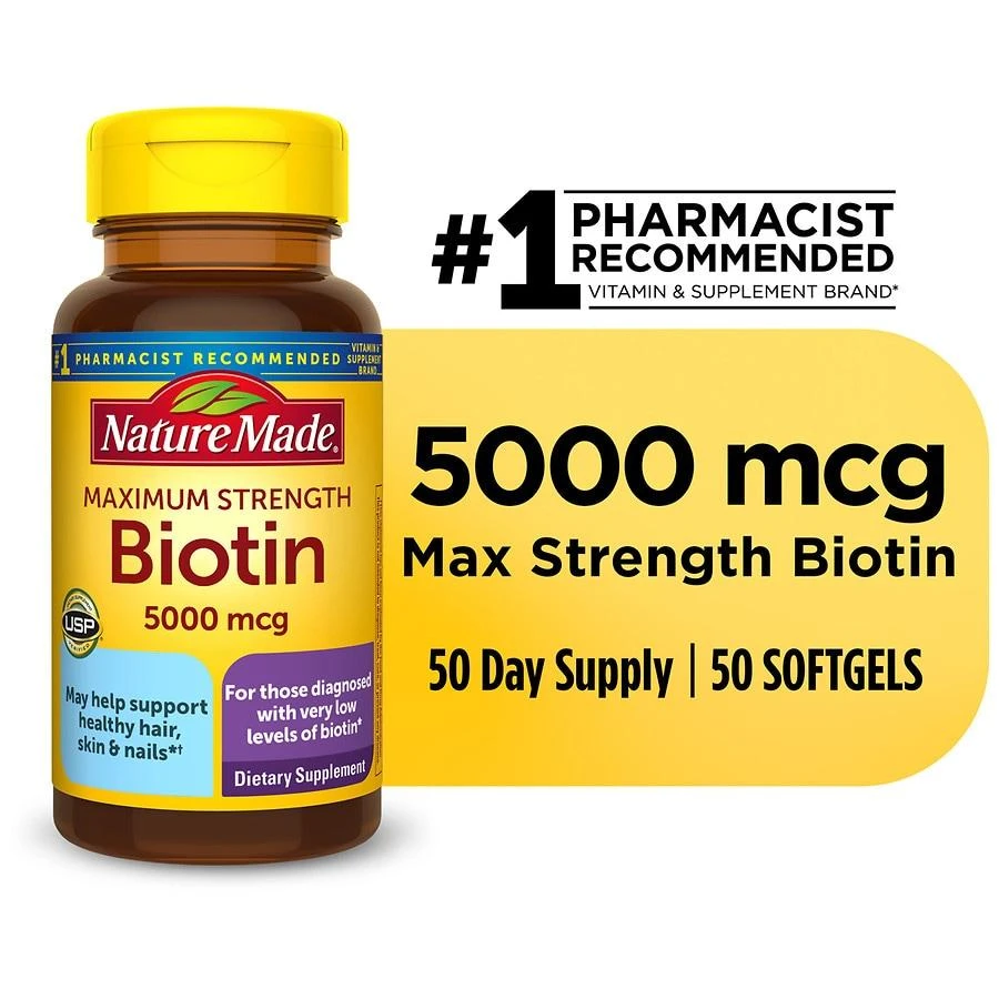 商品Nature Made|Maximum Strength Biotin 5000 mcg Softgels,价格¥111,第2张图片详细描述