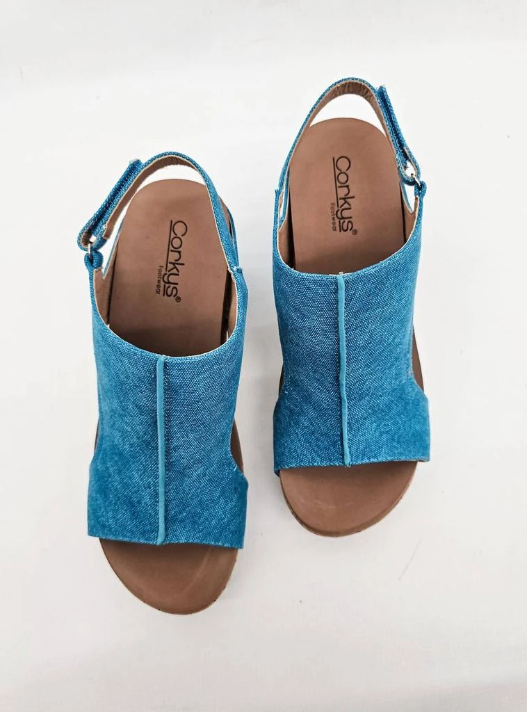 商品Corkys Footwear|Washed Canvas Carley Wedges In Turquoise,价格¥360,第3张图片详细描述