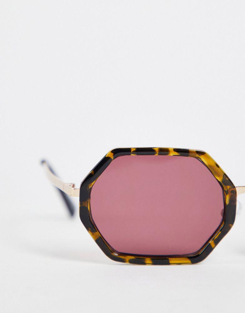 ASOS DESIGN hexagon sunglasses with purple lens in brown tortoiseshell商品第2张图片规格展示