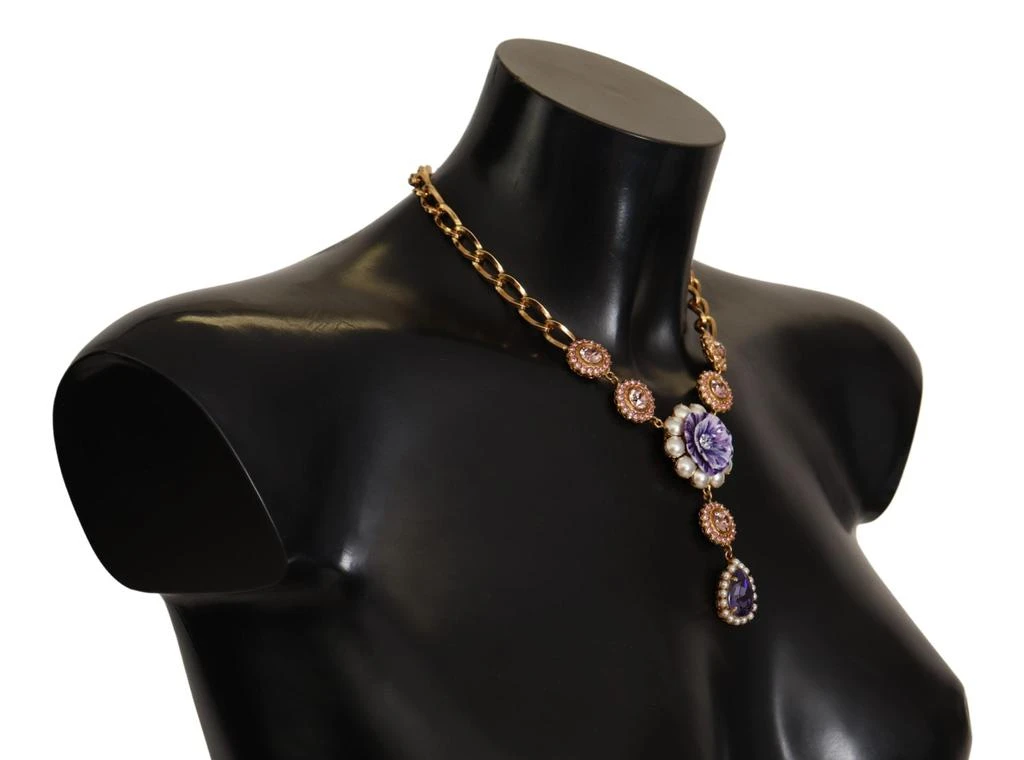 Dolce & Gabbana Gold Brass Crystal Purple Pink Pearl Pendants Necklace 商品