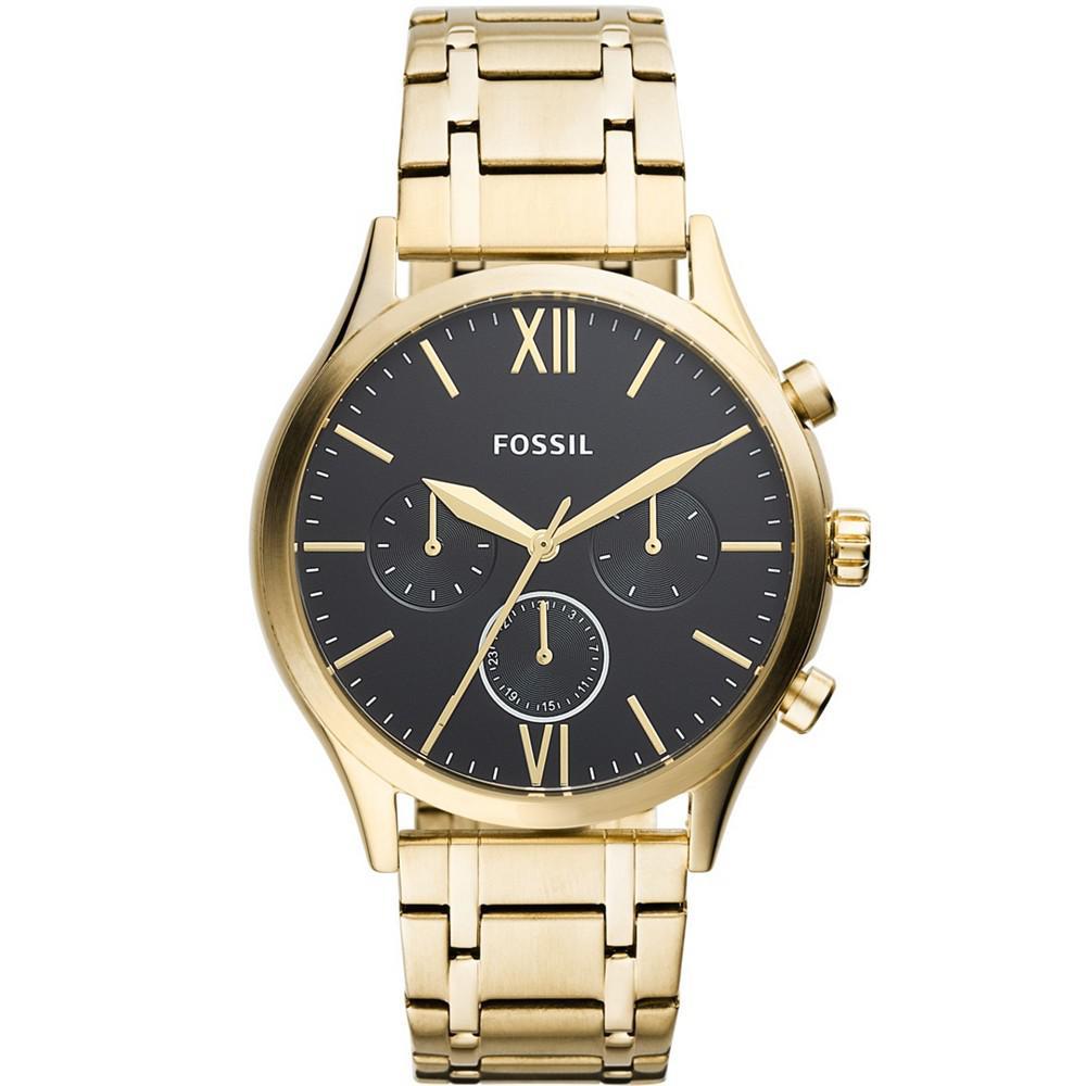 商品Fossil|Men's Fenmore Multifunction Gold-Tone Bracelet Watch 44mm,价格¥654,第1张图片