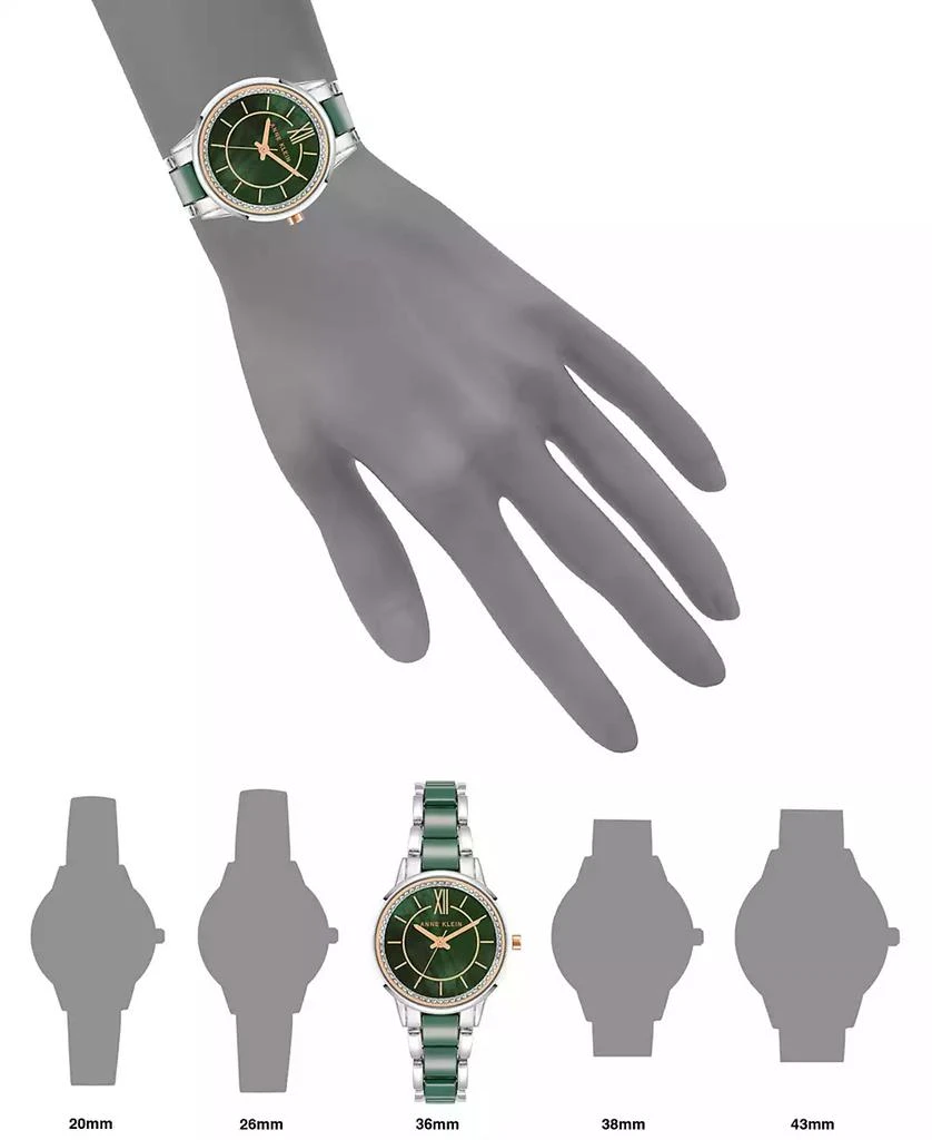 商品Anne Klein|Women's Three-Hand Quartz Silver-Tone Alloy with Green Ceramic Bracelet Watch, 32mm,价格¥494,第4张图片详细描述