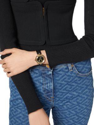 商品Versace|43MM Goldtone Stainless Steel & Leather Strap Watch,价格¥3669,第7张图片详细描述