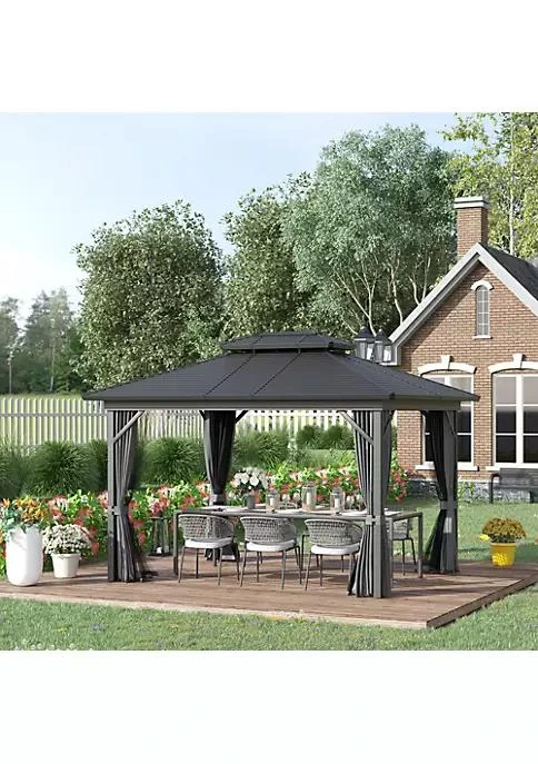 商品Outsunny|12 X 10 2 Tier Aluminum Hardtop Patio Gazebo Canopy With Breathable Mesh Netting And Privacy Sidewalls Black And Grey,价格¥13598,第3张图片详细描述