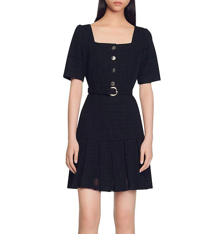 商品Sandro|Elsana Belted Tweed Mini Dress,价格¥2181,第1张图片