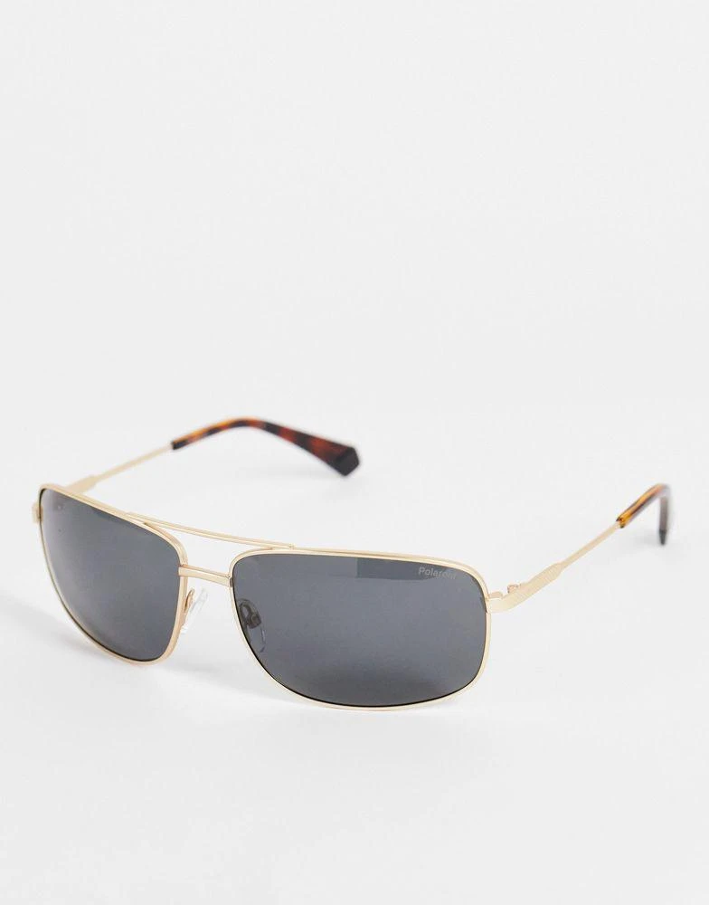 商品Polaroid|Polaroid rectangle aviator sunglasses in black and gold 2101/S,价格¥189,第1张图片