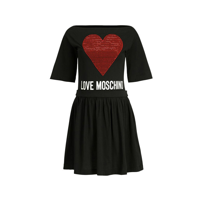  女士黑色红心形印连衣裙 W5B0001-M3517-C74商品第1张图片规格展示