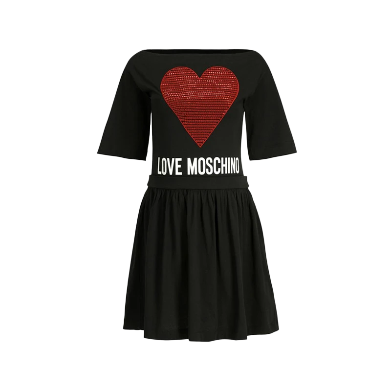 商品Love Moschino| 女士黑色红心形印连衣裙 W5B0001-M3517-C74,价格¥1223,第1张图片