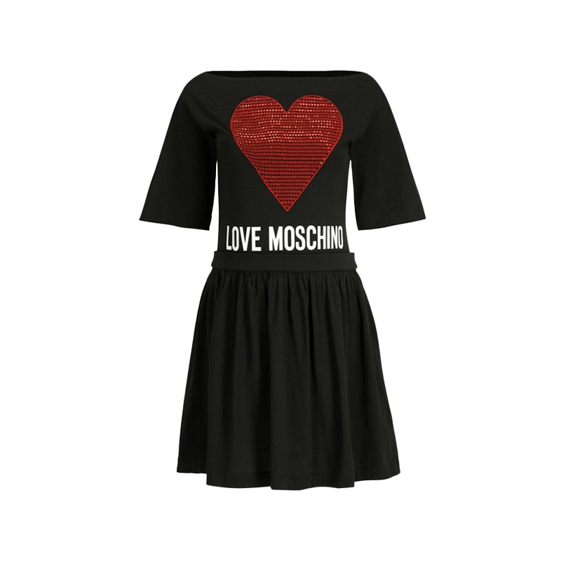 商品Love Moschino| 女士黑色红心形印连衣裙 W5B0001-M3517-C74,价格¥1193,第1张图片
