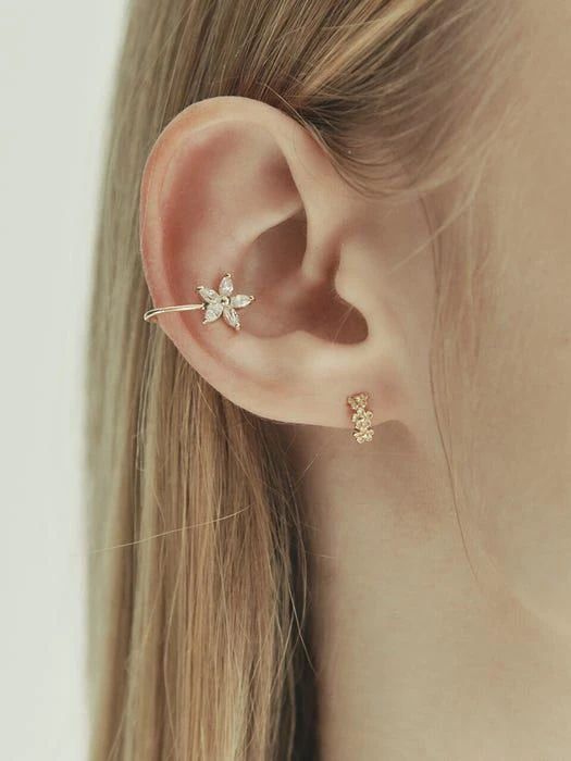 商品LUNNE|14k Gold Marquise Cut Cubic Flower Ear Cuff Earring B07,价格¥1450,第1张图片