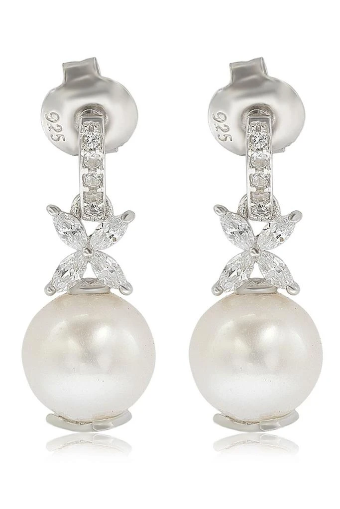 商品Suzy Levian|Sterling Silver 8mm Cultured Freshwater Pearl Created Sapphire Floral Earrings,价格¥1231,第1张图片