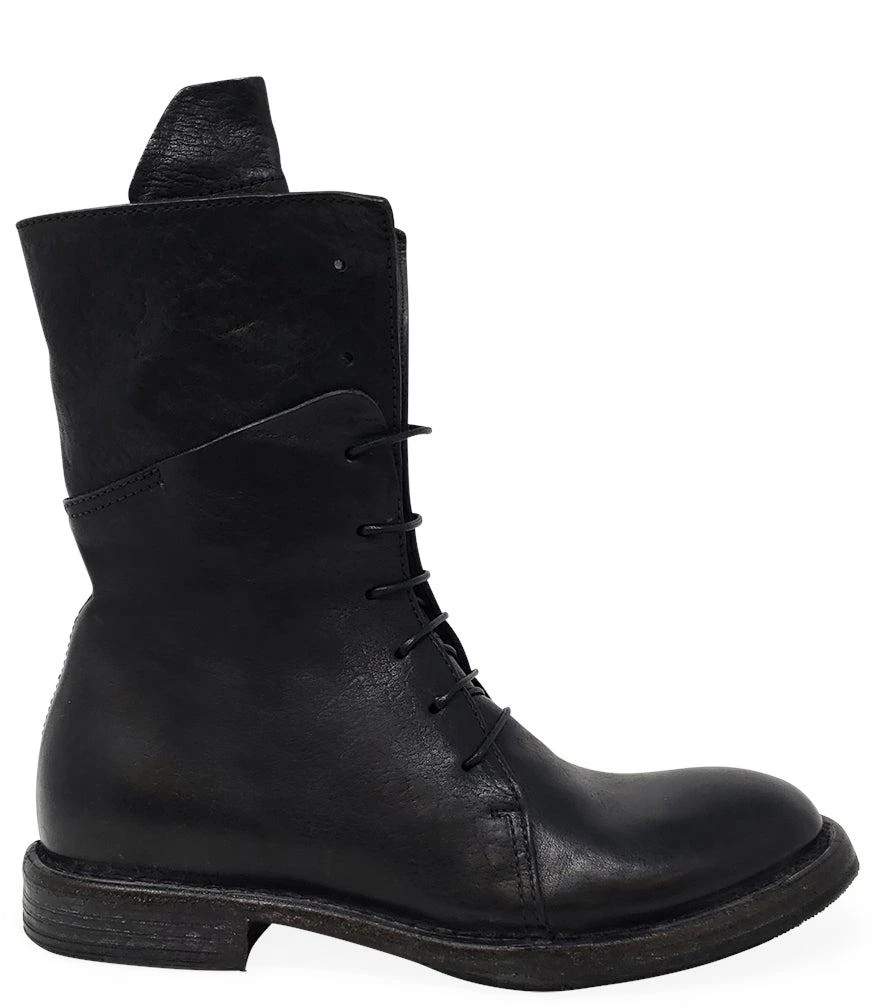 商品MOMA|Moma Black Leather Lace-up Mid Calf Boot,价格¥5706,第1张图片