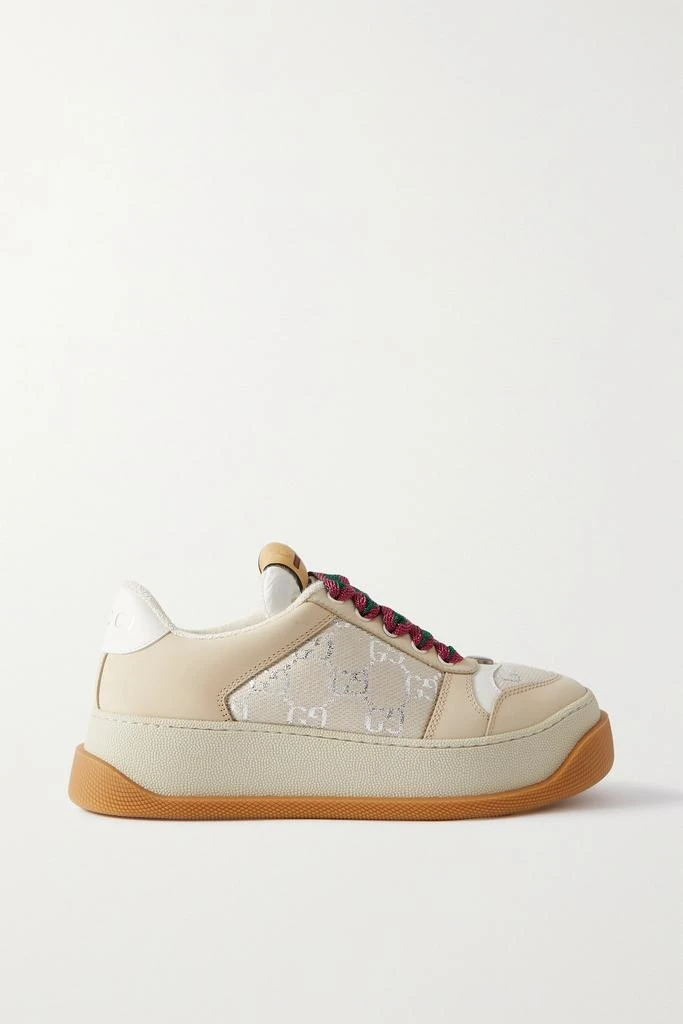 商品Gucci|Screener 橡胶皮革金属感提花帆布运动鞋  - IT35,价格¥9343,第1张图片