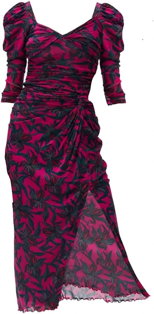商品Diane von Furstenberg|Women Bettina Puff Sleeve Ruched Bodycon Dress In Orchids Aster,价格¥1758,第1张图片
