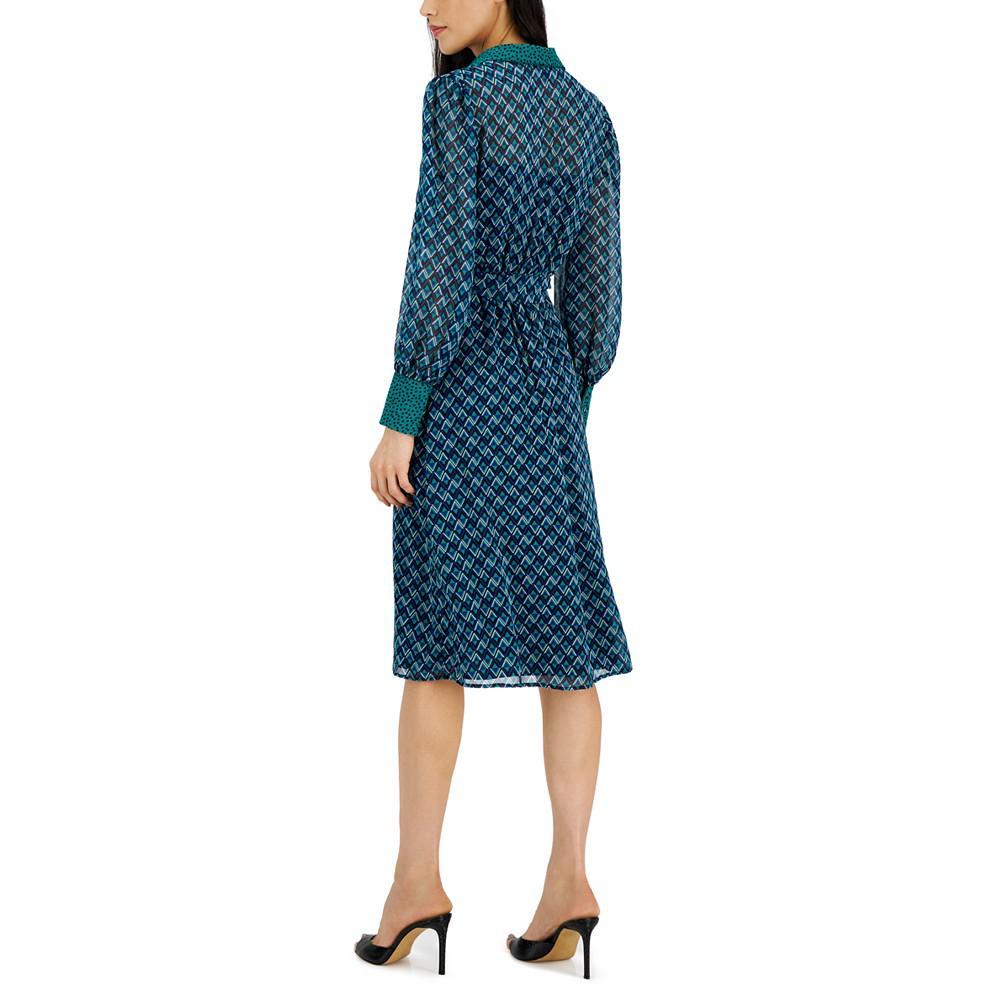 商品Tahari|Women's Mixed-Print Tie-Waist Shirt Dress,价格¥568,第4张图片详细描述