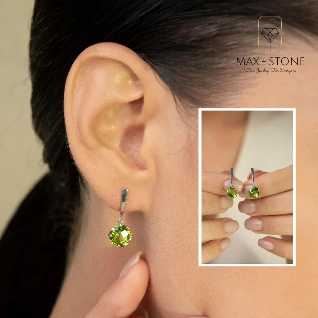 商品MAXCOLOR|14k White Gold Solitaire Round-Cut Gemstone Drop Earrings (8mm),价格¥1358,第2张图片详细描述