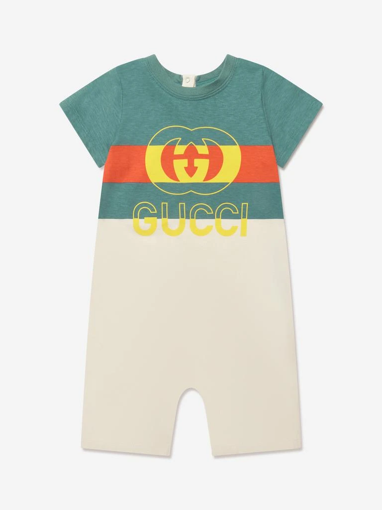 商品Gucci|Gucci Baby Boys Logo Romper in Green,价格¥1458,第1张图片