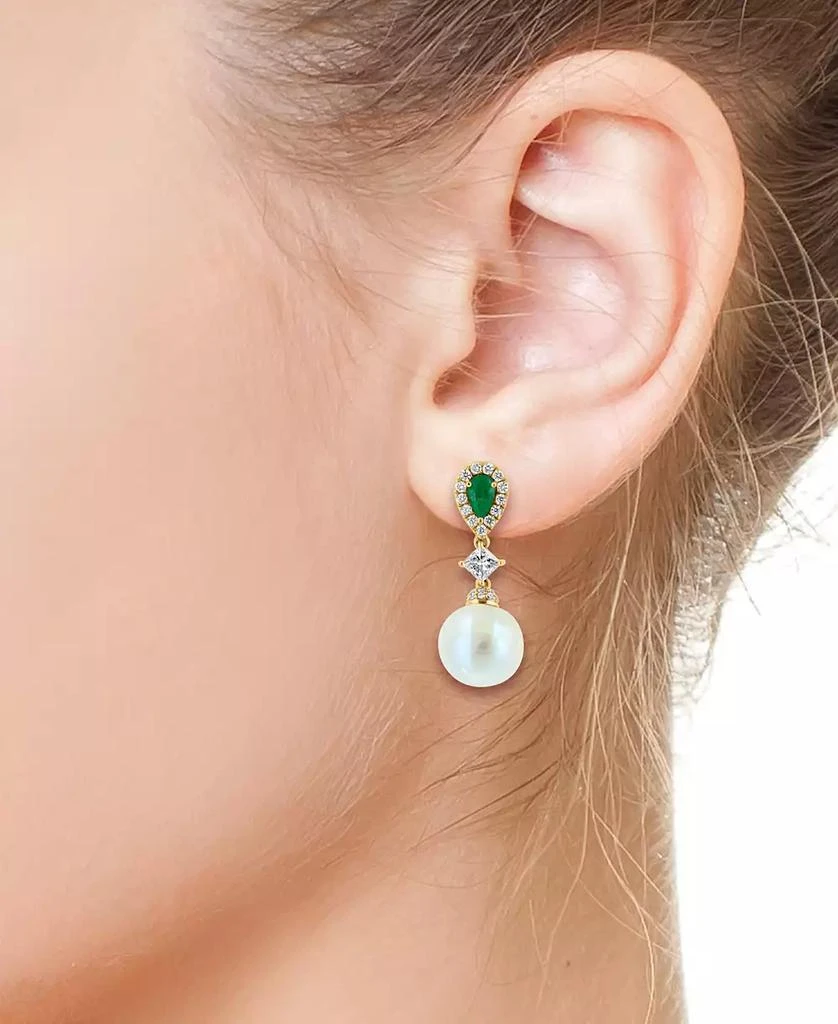 商品Effy|EFFY® Freshwater Pearl (9mm), Emerald (3/8 ct. t.w.) & Diamond (5/8 ct. t.w.) Drop Earrings in 14k Gold,价格¥67146,第2张图片详细描述