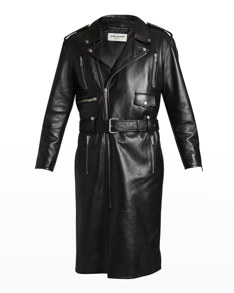 商品Yves Saint Laurent|Men's Leather Moto Trench Coat,价格¥54871,第4张图片详细描述