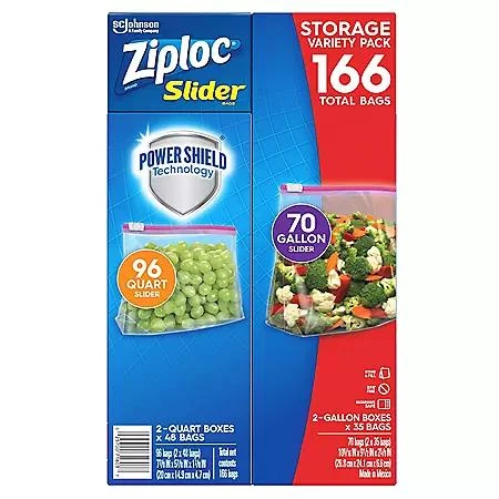 商品Ziploc|Ziploc Slider Storage Bags Variety Pack, Quart 96 ct., Gallon 70 ct.,价格¥96,第1张图片