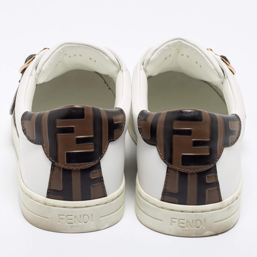 Fendi White/Brown Leather FF Low Top  Sneakers Size 37商品第5张图片规格展示