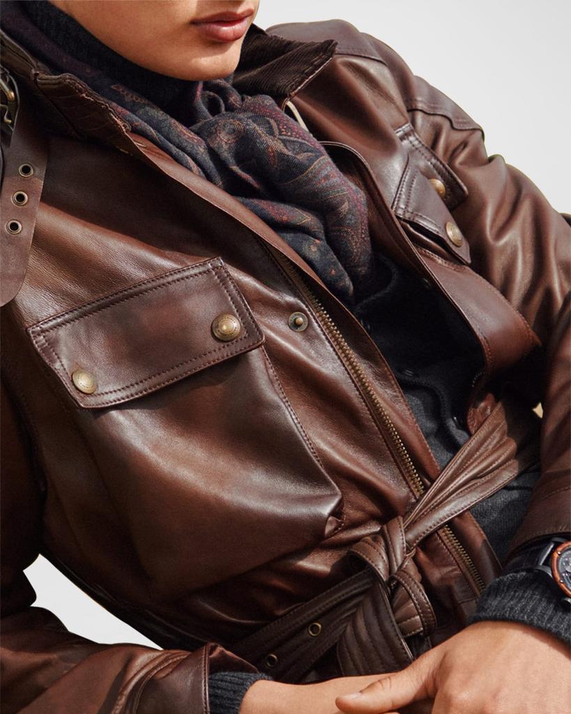 商品Ralph Lauren|Men's Willis 4-Pocket Belted Leather Jacket,价格¥22162,第4张图片详细描述