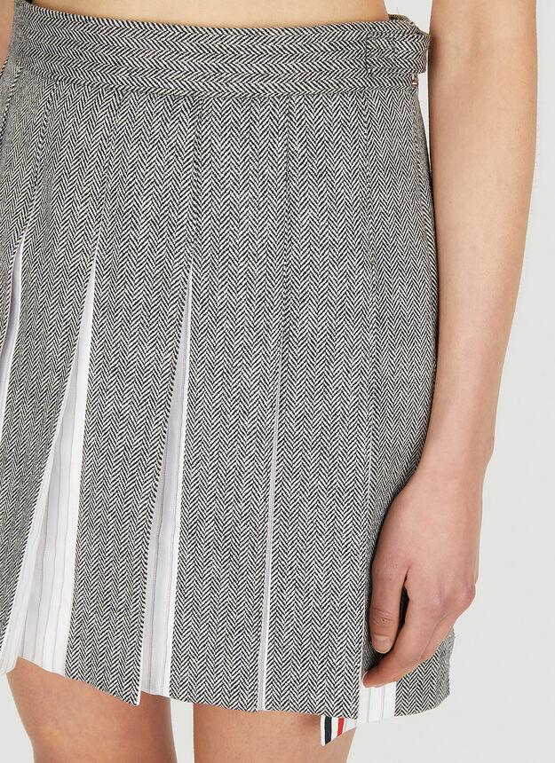 Pleated Herringbone Mini Skirt in Grey商品第6张图片规格展示