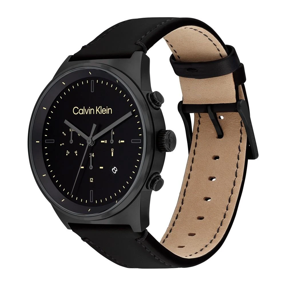 商品Calvin Klein|Men's Black-Tone Leather Strap Watch 44mm,价格¥1281,第2张图片详细描述
