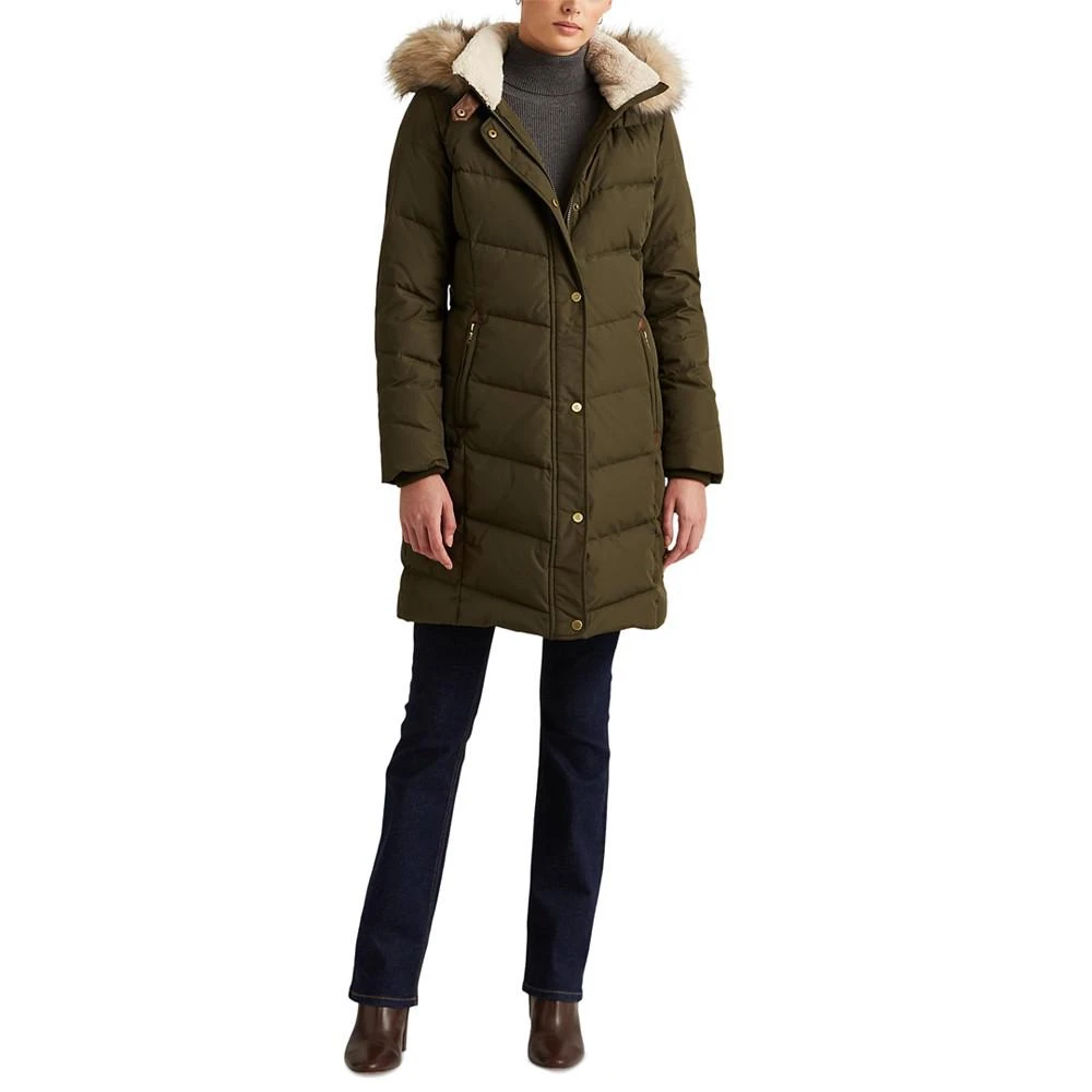 商品Ralph Lauren|Women's Petite Faux-Fur-Trim Hooded Down Puffer Coat, Created for Macy's,价格¥775,第4张图片详细描述