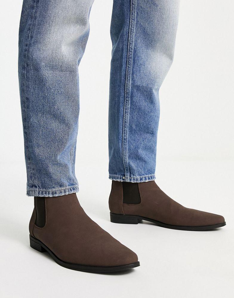 ASOS DESIGN chelsea boots in brown faux suede商品第1张图片规格展示