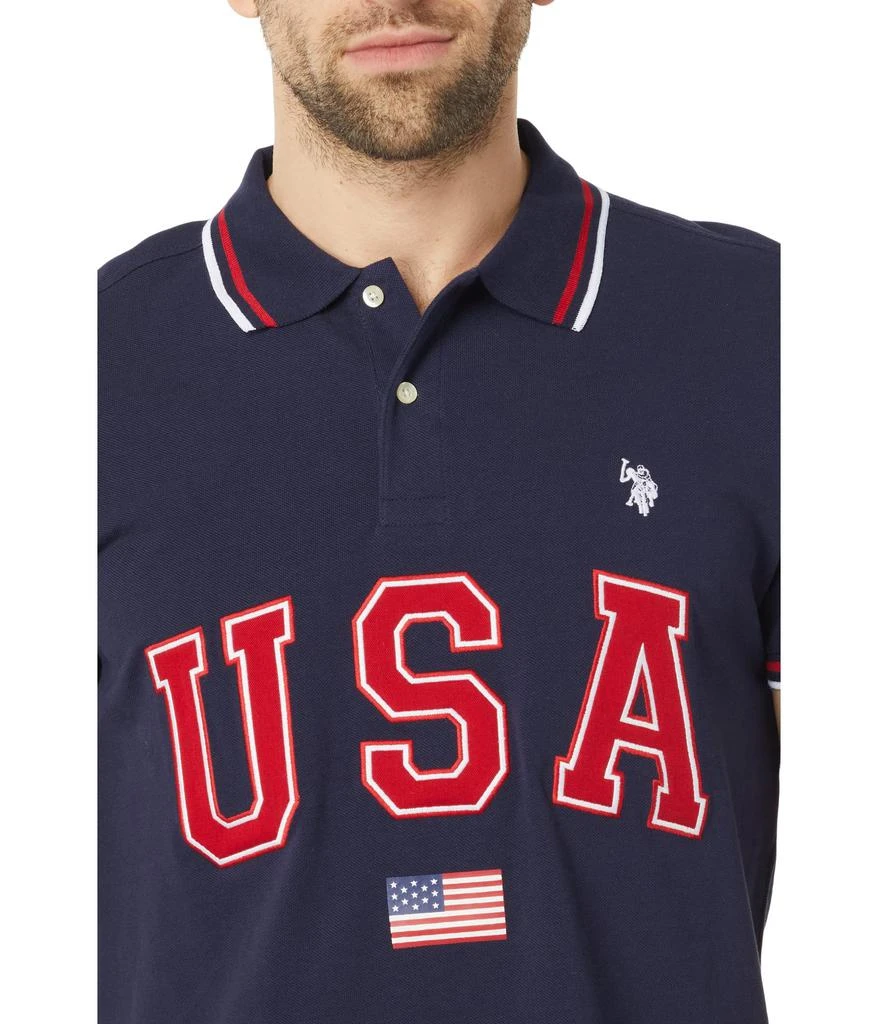 商品U.S. POLO ASSN.|Slim Fit USA Applique Flag Print Knit Polo Shirt,价格¥163-¥199,第3张图片详细描述