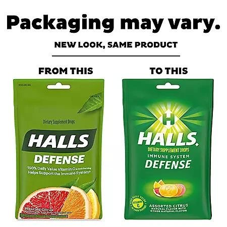 商品Halls|Halls Defense Assorted Citrus Vitamin C Drops Value Pack, 180 ct.,价格¥72,第1张图片