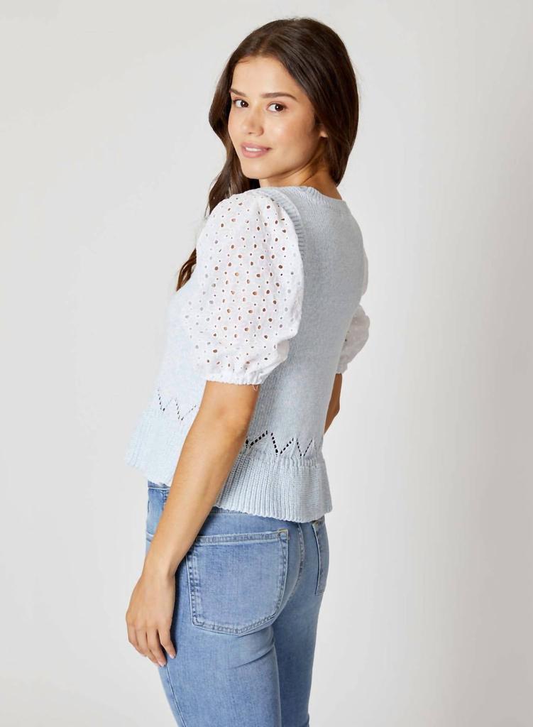 Mixed Media Sweater In Blue/white商品第2张图片规格展示