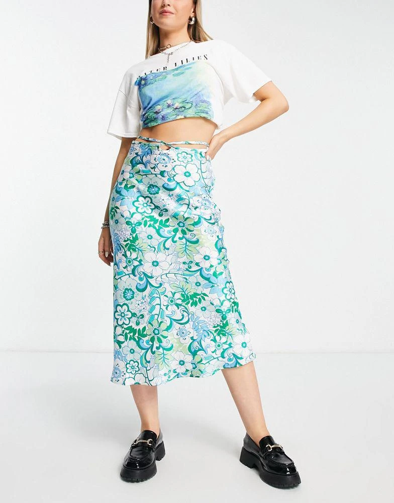 商品VIOLET ROMANCE|Violet Romance satin midi skirt co-ord in 70s floral print,价格¥80,第1张图片
