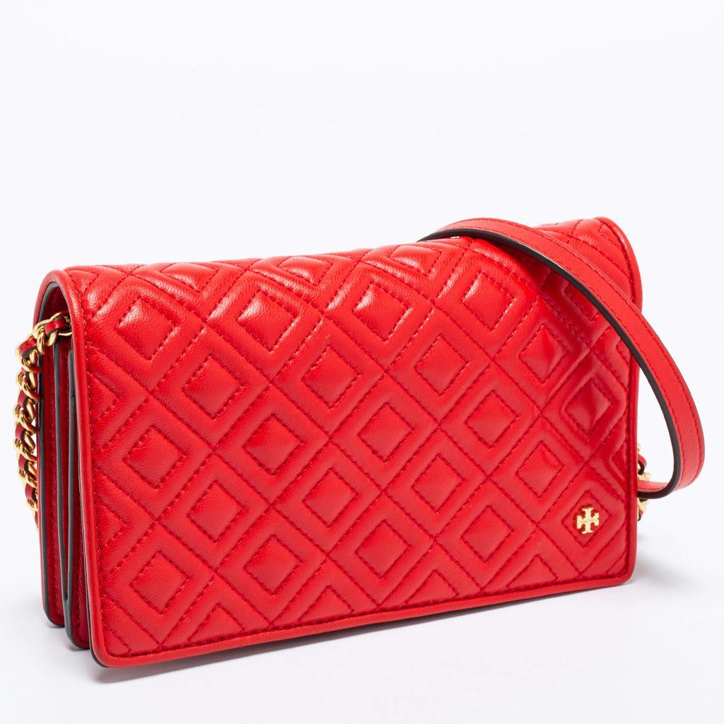 商品[二手商品] Tory Burch|Tory Burch Red Quilted Leather Fleming Flat Wallet Crossbody Bag,价格¥1595,第5张图片详细描述
