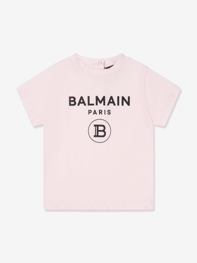 Balmain Pink Baby Girls Logo T-Shirt商品第1张图片规格展示