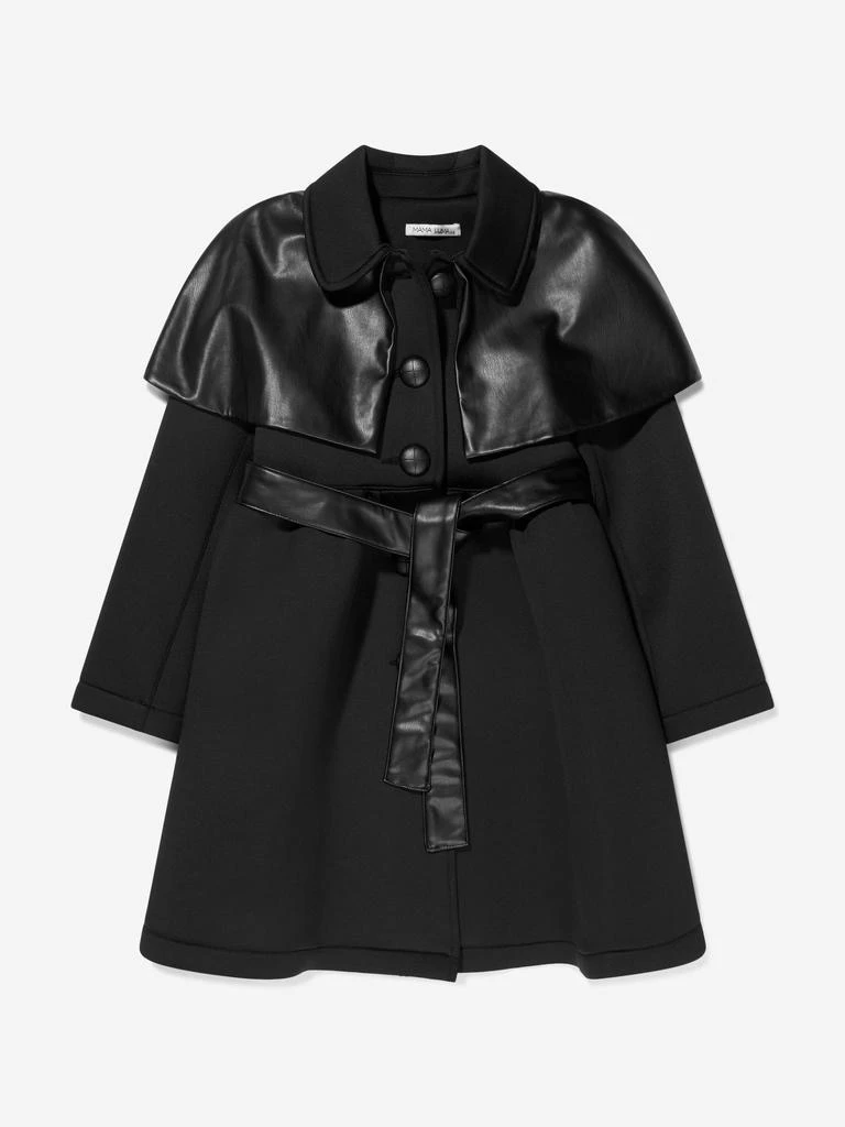 商品Mama Luma|Mama Luma Black Girlst Faux Leather Detail Belted Coat,价格¥1056,第1张图片