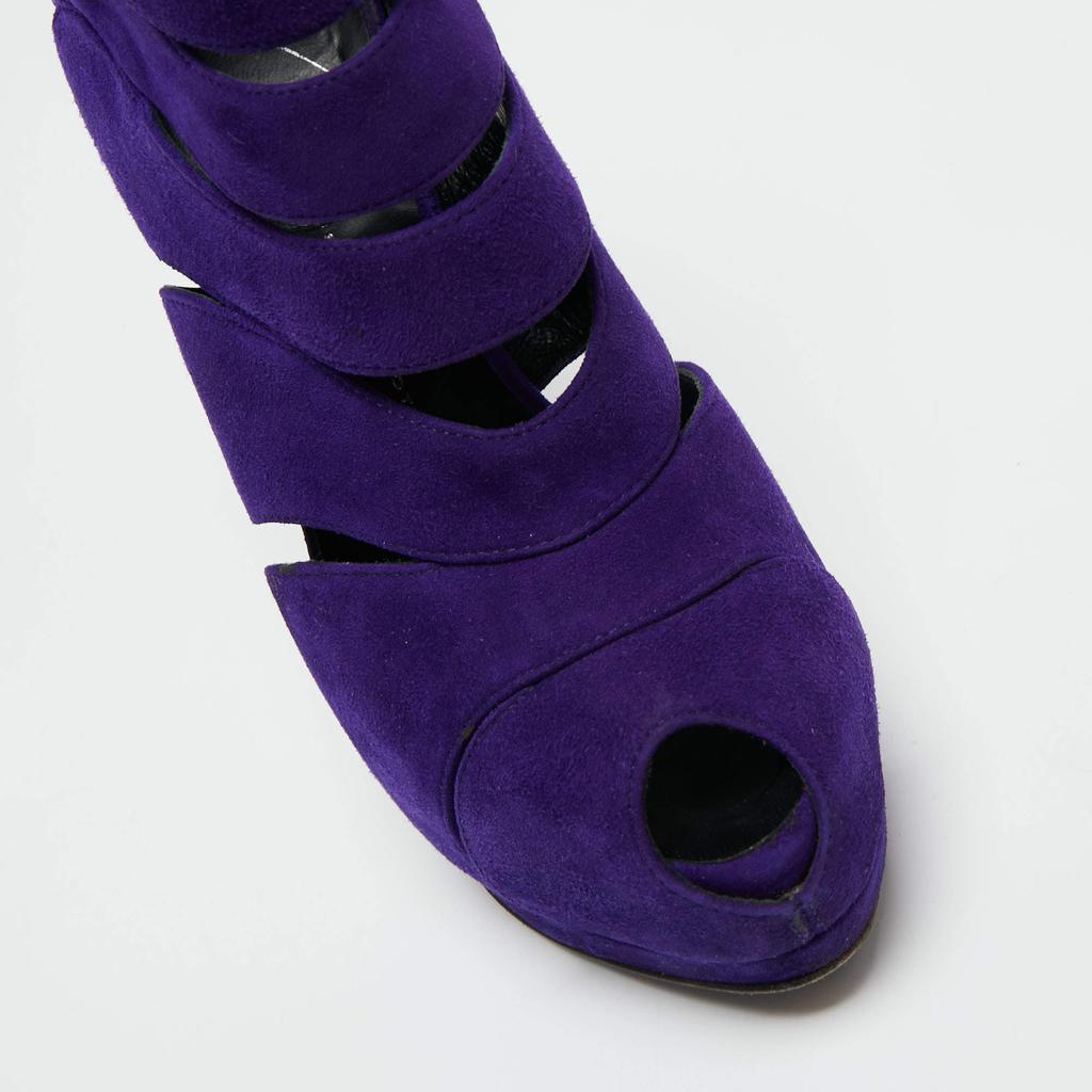 Giuseppe Zanotti Purple Suede Wave Cut Out Peep Toe Platform Booties Size 38商品第7张图片规格展示